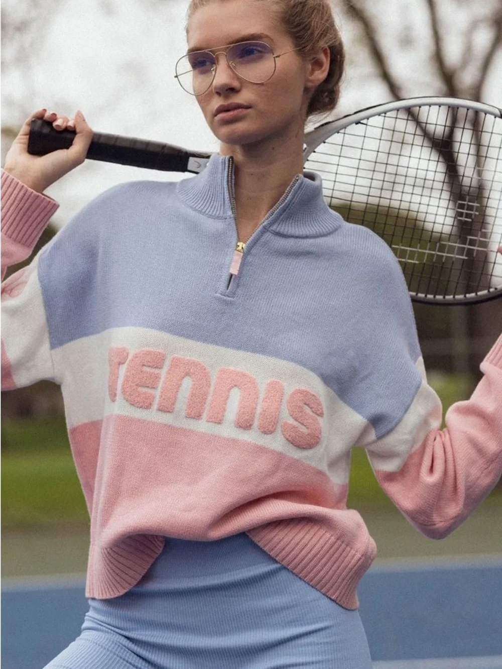 Ellsworth & Ivy Tennis Quarter Zip Sweater Small Blue Pink Colorblock Preppy